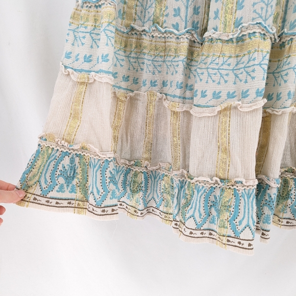 Soft Surroundings Maxi Boho Peasant Dress Teal Cream Size Small - Picture 4 of 9